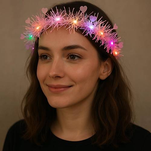 Kalp P�sk�ll� Gece Par�lt�s� 3 Modlu LED'li I��kl� Ta� Pembe Renk