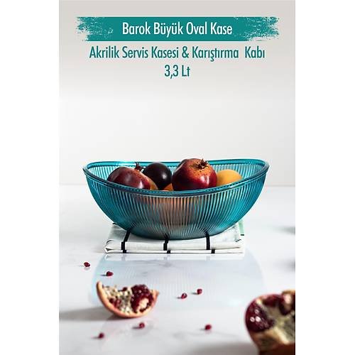 Akrilik Barok Aquamarin B�y�k Oval Meyve & Salata Kasesi & Kar��t�rma Kab� / 3,3 Lt (CAM DE��LD�R)