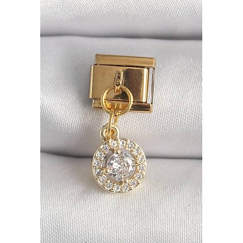 316L �elik Gold Renk Sallant� Daire Zirkon Ta�l� Nomination Charm