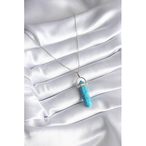 316L �elik G�m�� Renk Mavi Ta�l� Model Kad�n Kolye