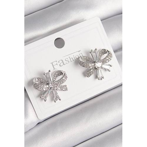 Pirin� G�m�� Renk Zirkon Ta�l� Fiyonk Model Kad�n K�pe