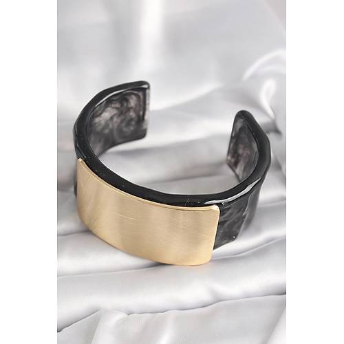 Siyah Mermer Desen Akrilik Plastik Gol Dikd�rtgen Plaka Model Vingtage Kad�n Bilezik