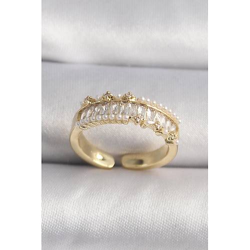 Pirin� Gold Renk Zirkon Ta�l� �nci Detay VIP Seri Kad�n Y�z�k