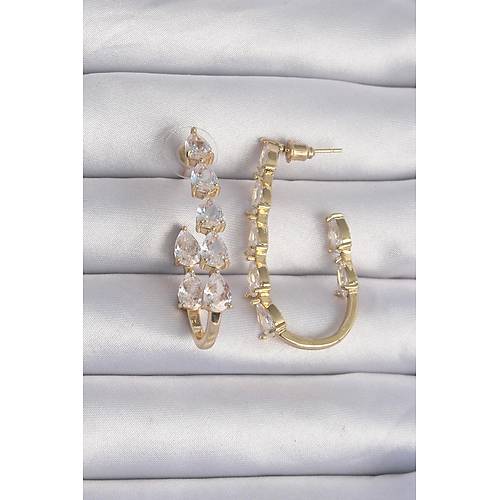 Pirin� Gold Renk Damla Zirkon Ta� Tasar�ml� K�pe