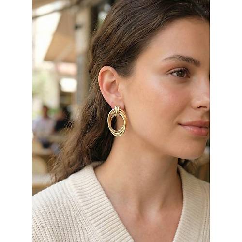 Pirin� Gold Renk Damla Model Vintage Kad�n K�pe