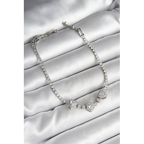 Pirin� S�ral� Kalp Fig�rl� Zirkon Ta�l� G�m�� Renk Kad�n Bileklik