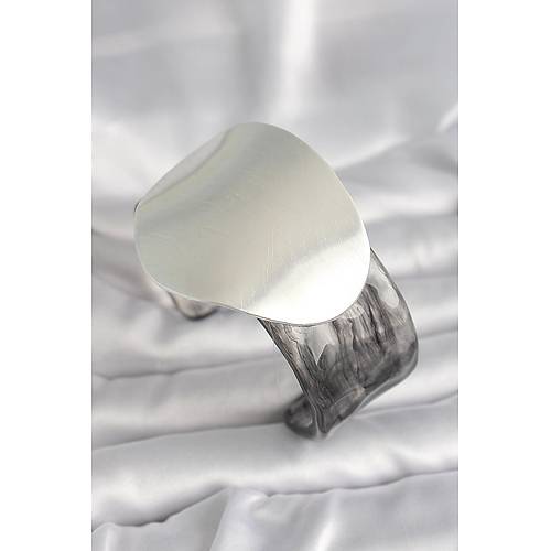 Siyah Mermer Desen Akrilik Pilastik G�m�� Plaka Model Vintage Kad�n Bilezik