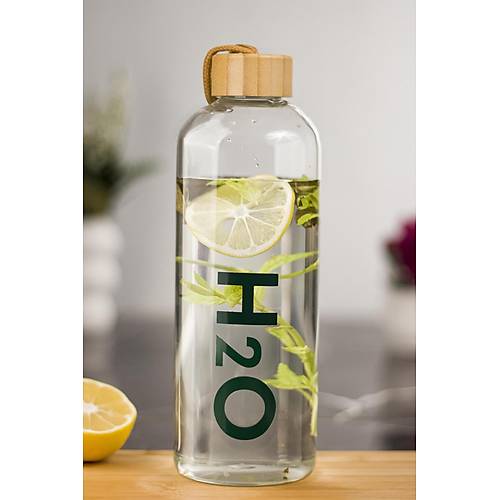 H2o Borosilikat Cam Matara Vakum Kapakl� Su �i�esi Suluk Bambu Kapakl� 1000 Ml