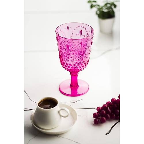 Akrilik Pembe Tekli Kadeh & Su Me�rubat Kahve Yan� Barda�� 450 ml ( Cam De�ildir )