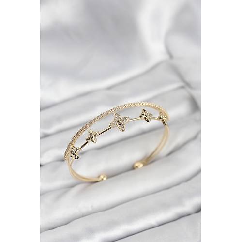 Pirin� Gold Renk �i�ek Model Kad�n Bileklik
