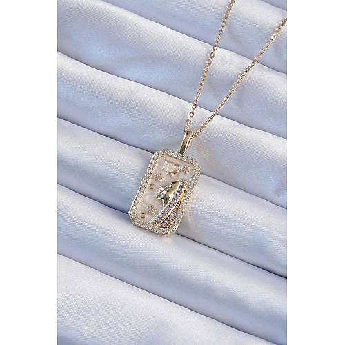 316L �elik Zincir Alt�n Renk Zirkon Ta�l� Y�z Fig�rl� Tarot Kolye