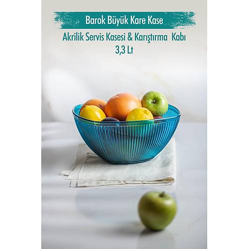 Akrilik Barok Aquamarin B�y�k Kare Meyve & Salata Kasesi & Kar��t�rma Kab� / 3,3 Lt (CAM DE��LD�R)