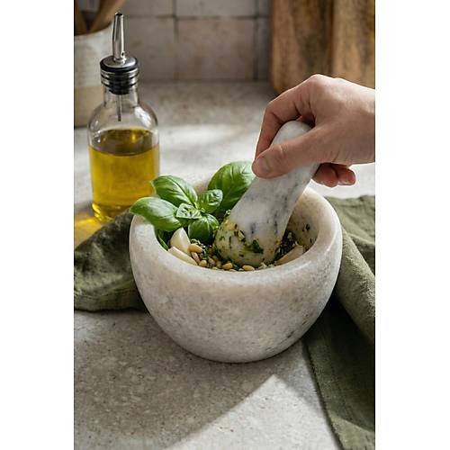 Do�al Mermer G�r�n�ml� Havan ve Tokmak Seti (7x8 cm)