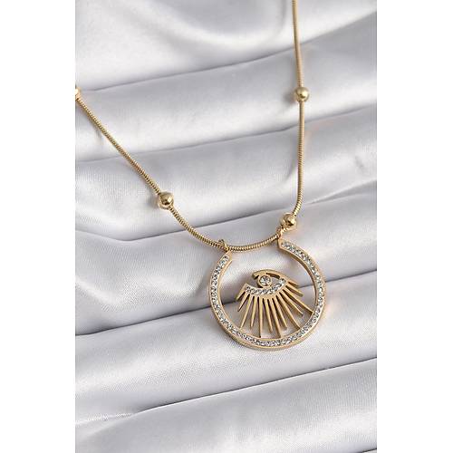 316L �elik Gold Renk Zirkon Ta�l� G�z Model Kad�n Kolye