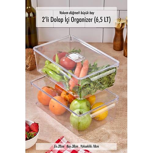 2'li B�y�k Boy Vakum D��meli Kapakl� Dolap ��i Organizeri & K�r�lmaz D�zenleyici Kutu (6,5Lt)