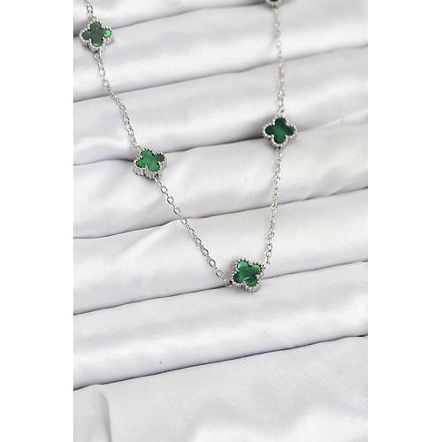 316L �elik Zincir G�m�� Renk Ye�il Baby Boy Yonca Kad�n Kolye