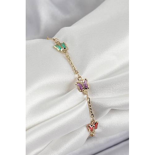Pirin� Gold Renk Kar���k Renk Kelebek Zirkon Ta�l� Kad�n Bileklik