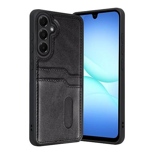 Galaxy A17 5G Sara Kartvizitli Deri K�l�f - Siyah