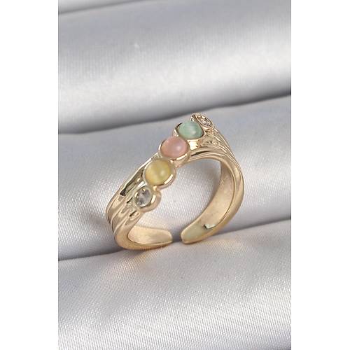 Pirin� Gold Renk Zirkon Ta� Detayl� Kar���k Mineli Ayarlanabilir Kad�n Y�z�k