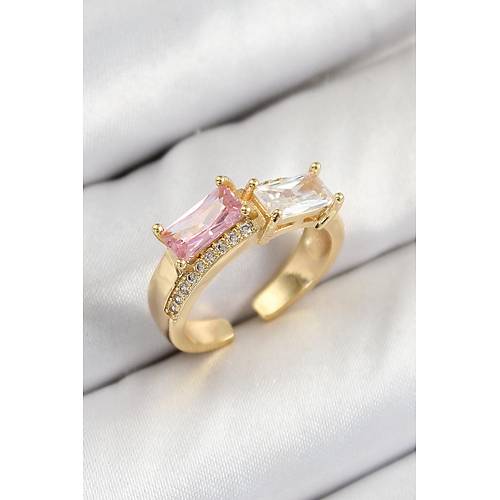 Pirin� Zirkon Ta�l� Dikd�rtgen Model Gold Renk Kad�n Y�z�k