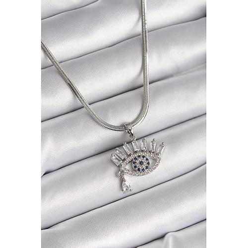 316L �elik G�m�� Renk �talyan Zincir Zirkon Ta�l� G�z Model Kad�n Kolye