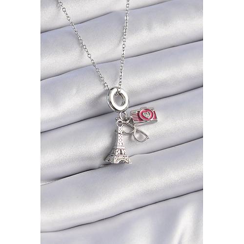 316L �elik G�m�� Renk Eyfel Kule Foto�raf Makinesi Model Charm Kad�n Kolye