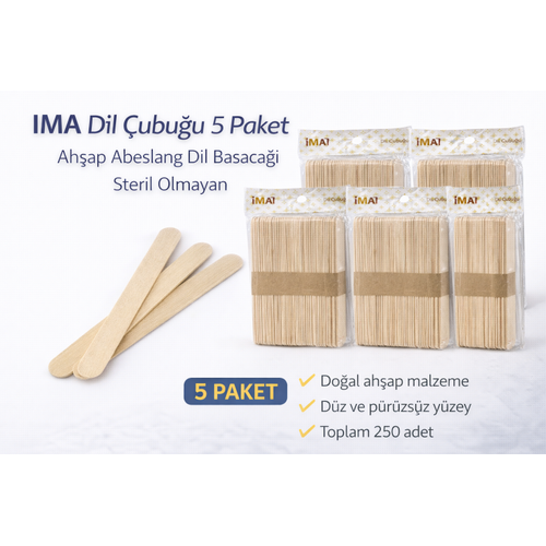 �MA Dil �ubu�u 50 Adet Ah�ap Abeslang Steril Olmayan Tahta Dil Basaca�� 5 Paket