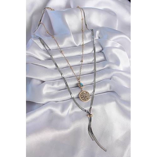 316L �elik Mix Renk Filiz Fig�r Nazar Boncuk Detay Uzun Kad�n Kolye