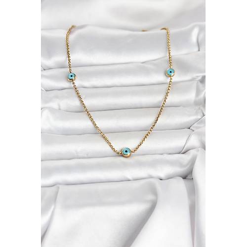 316L �elik Gold Renk Nazarl� Model Kad�n Kolye