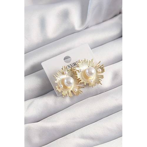 Pirin� Gold Renk Zirkon Ta�l� Parlayan �nci Taneleri K�pe