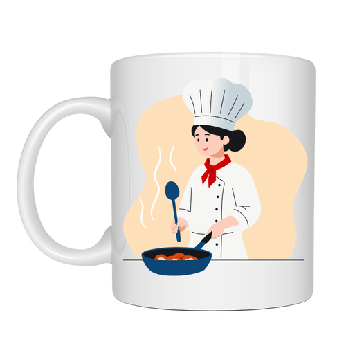 A��� Tasar�ml� Porselen Kupa MODEL 164 � �ef Temal� Kahve Kupas� � A���lara �zel Hediye Kupa � Mutfak Temal� Beyaz Kupa