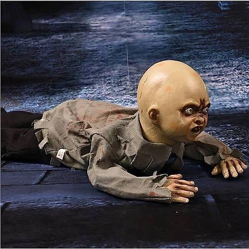 Sesli I��kl� ve Sens�rl� Yerde Emekleyen Hareketli Bebek Hayalet Zombi Dekor 30x85 cm