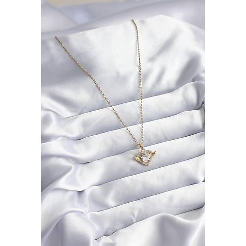 316L �elik Gold Renk Zincir Zirkon Ta�l� Kalp Model Kad�n Kolye