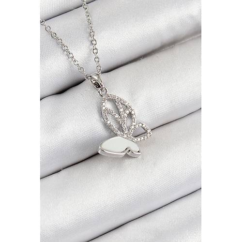 316L �elik Zirkon Ta�l� Kelebek Model G�m�� Renk Kad�n Kolye