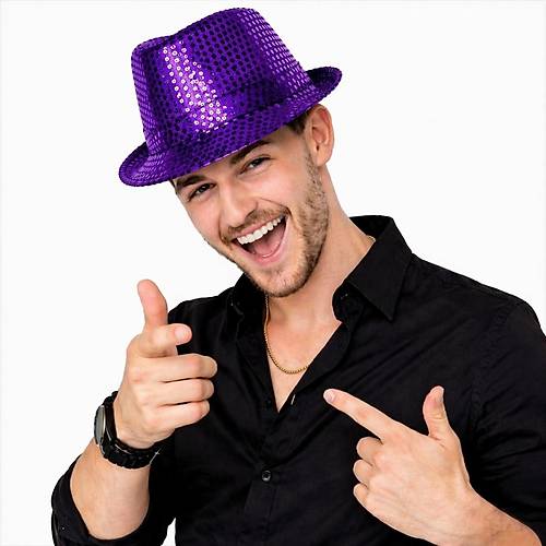 Mor Payetli Disco Parti �apkas� Yeti�kin I��lt�l� F�tr Model
