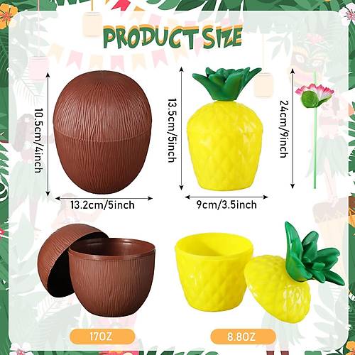Ananas & Hindistan Cevizi Tasar�ml� Pipetli Bardak Seti (6 Adet)
