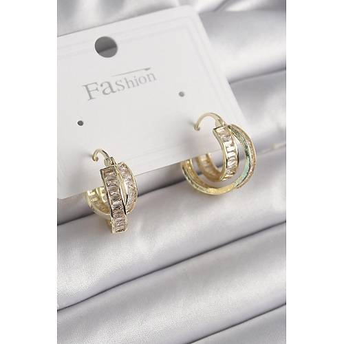 Pirin� Gold Renk Zirkon Ta�l� Halka Model Kad�n K�pe