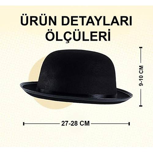 Charlie Chaplin Stil �ocuk �apkas� � Siyah Melon Parti �apkas�