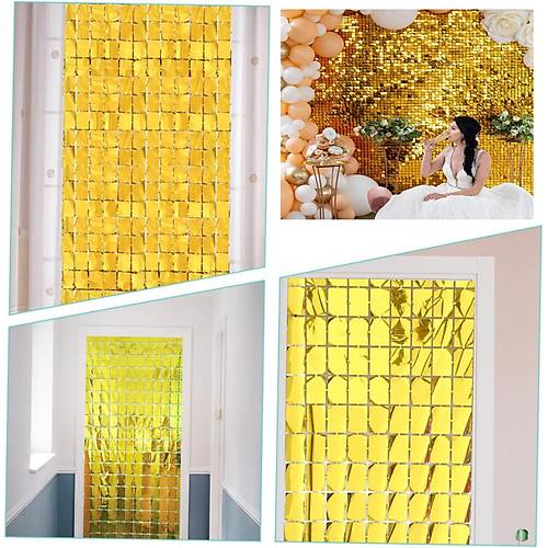 Ekstra Metalize Alt�n Renk Disko Dikd�rtgen Kesim Kap� Perdesi Dekorasyon 1x2 Metre