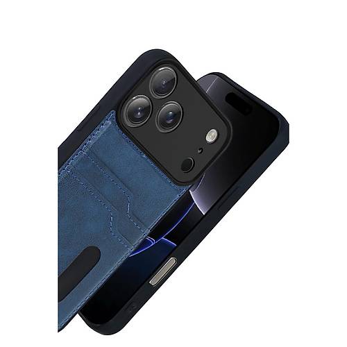 iPhone 17 Pro Sara Kartvizitli Deri K�l�f - Lacivert