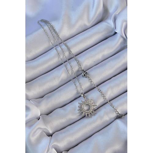 316L �elik Zincir G�m�� Renk Zirkon Ta�l� Parlayan G�ne� Kolye