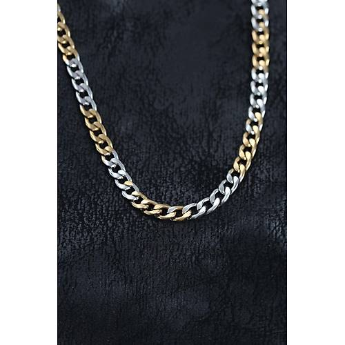 316L �elik G�m�� ve Gold Renk Curb Erkek Kolye