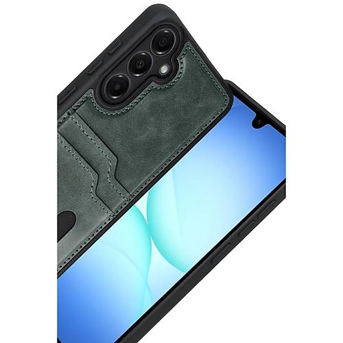 Galaxy A17 5G Sara Kartvizitli Deri K�l�f - Ye�il