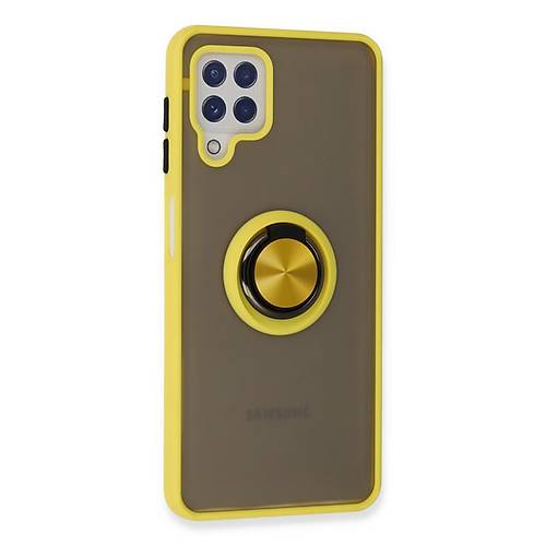 Galaxy A22 K�l�f Montreal Y�z�kl� Silikon Kapak - Sar�
