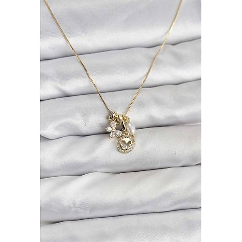 Gold Renk Pirin� Minimal Kelebek Charml� Kad�n Kolye