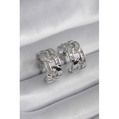 Pirin� G�m�� Renk Zirkon Ta�l� Zincir Model Kad�n K�pe