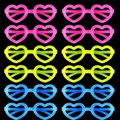 Retro Neon Fosforlu Kalp G�zl�k 12 Adet � 80�ler 90�lar Parti Stili