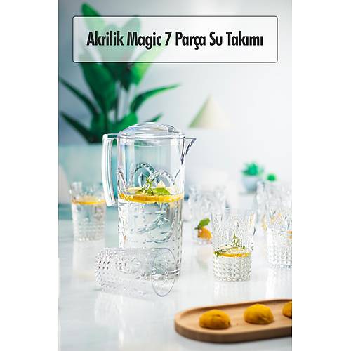 Akrilik �effaf S�rahi 2,3 lt Ve 6'l� & Su Me�rubat Kahve Yan� Barda�� 400 ml Seti ( Cam De�ildir )