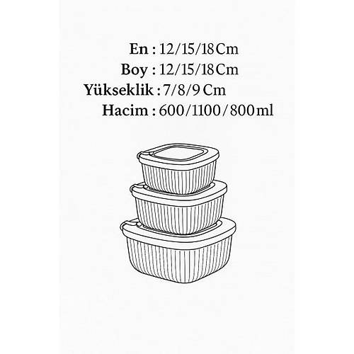 Kare 3 Par�a Vakumlu S�zd�rmaz Hava Almaz Saklama Kab� Seti Mavi (1800/1100/600 Ml)