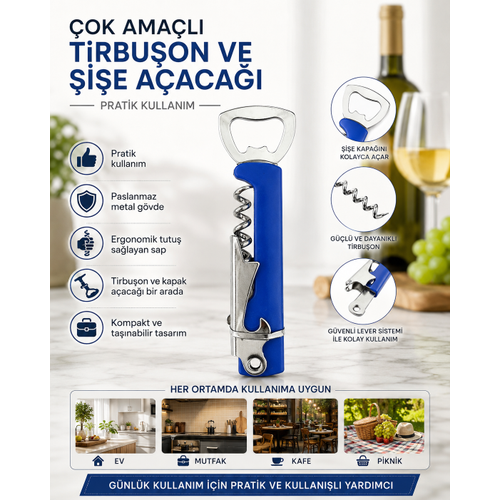 �ok Ama�l� Tirbu�on ve �i�e A�aca�� Paslanmaz Metal G�vdeli Ergonomik Sapl� Kapak A�acak